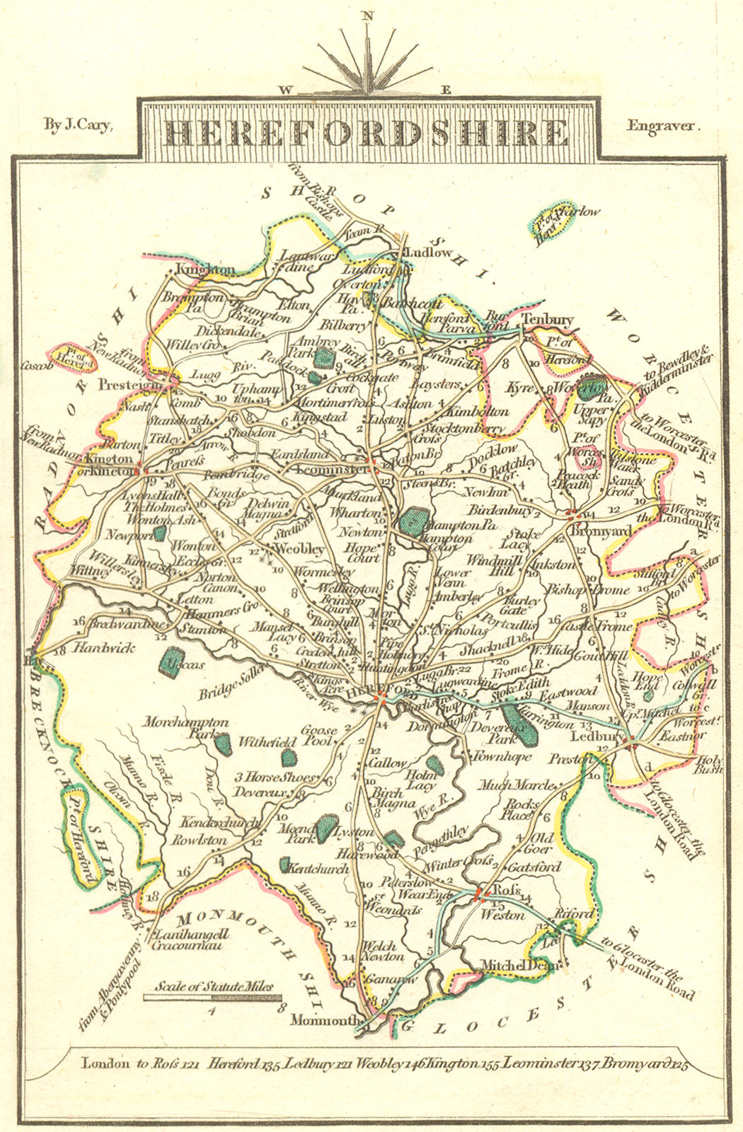 HEREFORD. Herefordshire. Cary. Miniature 1806 old antique map plan chart